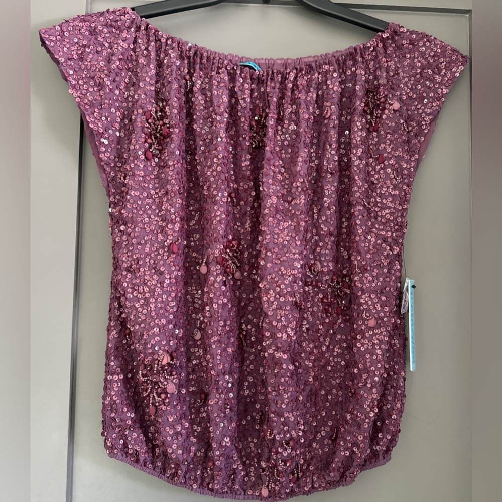 $396 NWT Alice Olivia Top Sequins Blouse  Color Plum Sz S  100% Silk